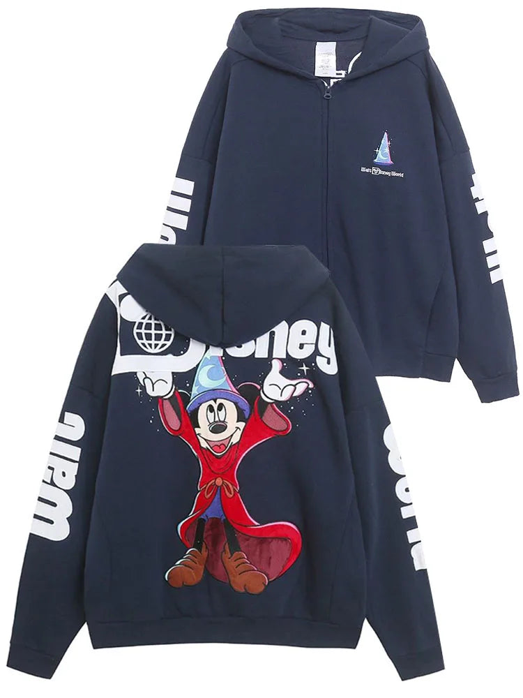 Disney World Castle Letter Magic Mickey Mouse Cartoon Print Embroidery Fleece Sweatshirt Women Hooded Zipper VELOUR Jumper Top - Matrix Studios