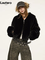Lautaro Spring Autumn Cool Warm Thick Oversized Black Short Reversible Soft Pu Leather Jacket Hoodie Women with Faux Fur Inside - Matrix Studios