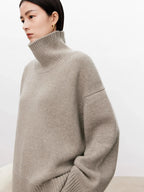 Thickened turtleneck 100% pure cashmere sweater women's loose lazy knit silhouette sweater European products - Matrix Studios