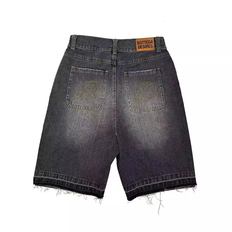 American Style Harajuku Retro Denim Shorts with Letter Embroidery Oversized Jeans Men Y2k Loose Casual Versatile Shorts Woman - Matrix Studios