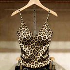 2000s American Vintage Sexy Leopard Camis Y2k Harajuku Slim Lace Patchwork Tanks Summer Streetwear Beach Party Sleeveless Tops - Matrix-studios.com