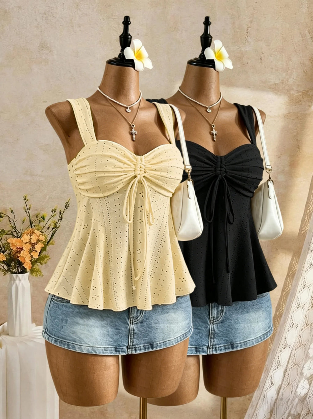 Women Sweetheart Neck Drawstring Ruched Peplum Cami Top Polka Dot Print Sleeveless Casual Camisole Outfit - Matrix-studios.com