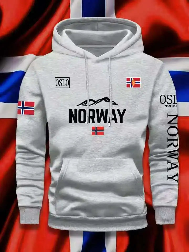 NORWAY printing Autumn winter models Men's Fleece windproof Warm Cotton Oversized Hoodie Outdoor Commuter Men's High Elastic top - Matrix Studios