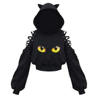 Y2k Gothic Womens Hoodie Cat Ear Crop Top Hooded Sweatshirt Hollow Out Lace Up Long Sleeve Hodded Casual Pullover Autumn - Matrix Studios
