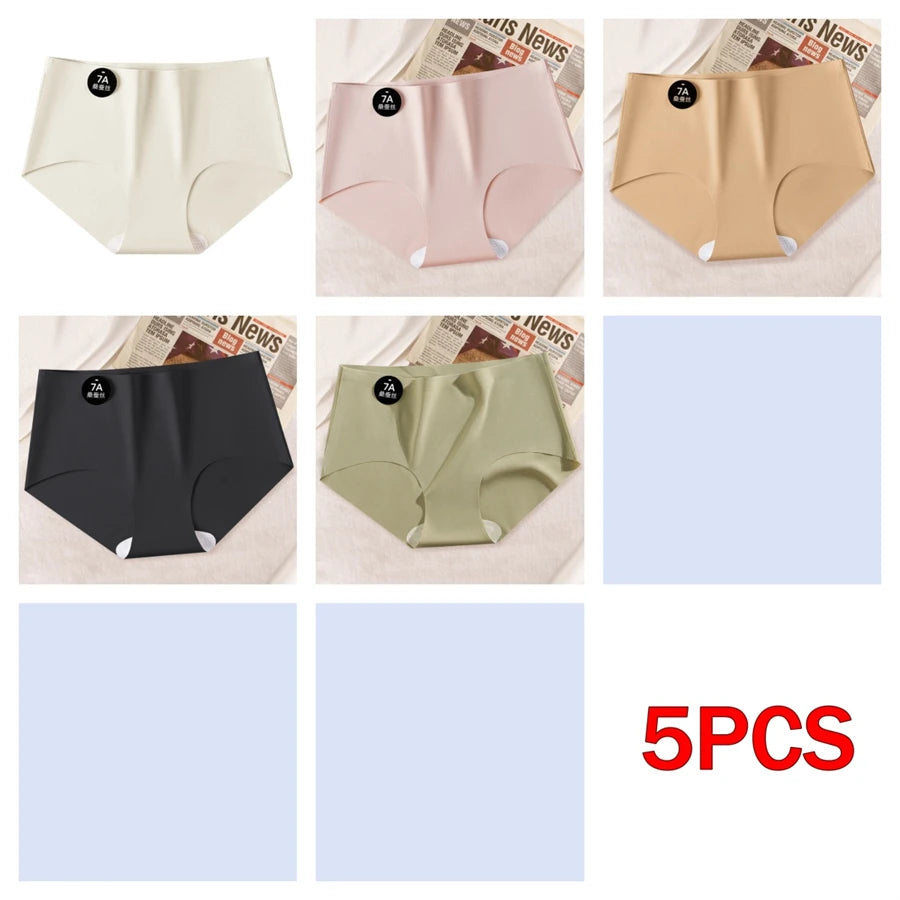 5PCS Seamless Mulberry Silk Underwear Ultral Thin Women's Panties Sexy High Elastic Invisible Briefs Soft Underpants Lingerie - Matrix Studios