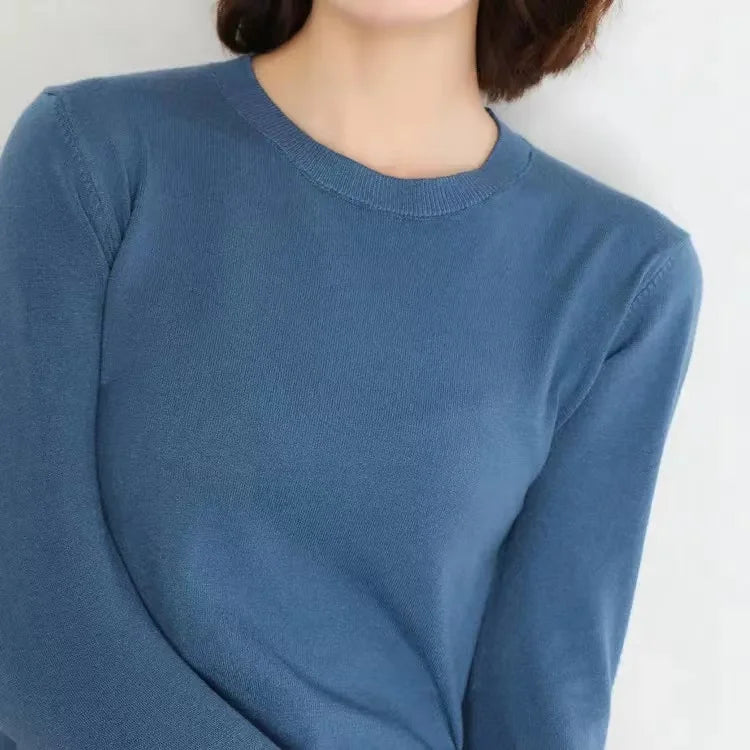 Women Sweater O-neck Autumn Winter Basic Pullover Warm Casual Pulls Jumpers Korean Long-sleeved Solid Knitwear Bottoming Shirt - Matrix-studios.com