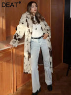 DEAT Fashion Tie Dye Faux Fur Coat Women's Lapel Loose Long Sleeves Plush Thick Overcoat Winter New 7A1355 - Matrix Studios