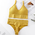 Qisin French Backless Push Up Underwear Set Women Sexy Seamless Bralette Female Lingerie Soft Tank Crop Top Gym Sport Bra Set - Matrix-studios.com