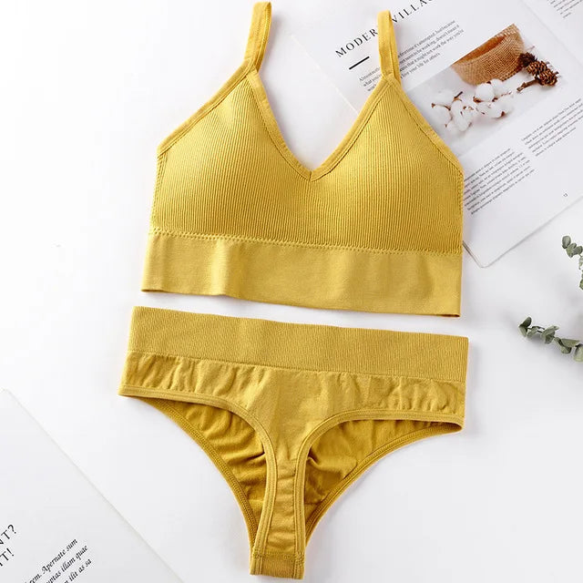 Qisin French Backless Push Up Underwear Set Women Sexy Seamless Bralette Female Lingerie Soft Tank Crop Top Gym Sport Bra Set - Matrix-studios.com