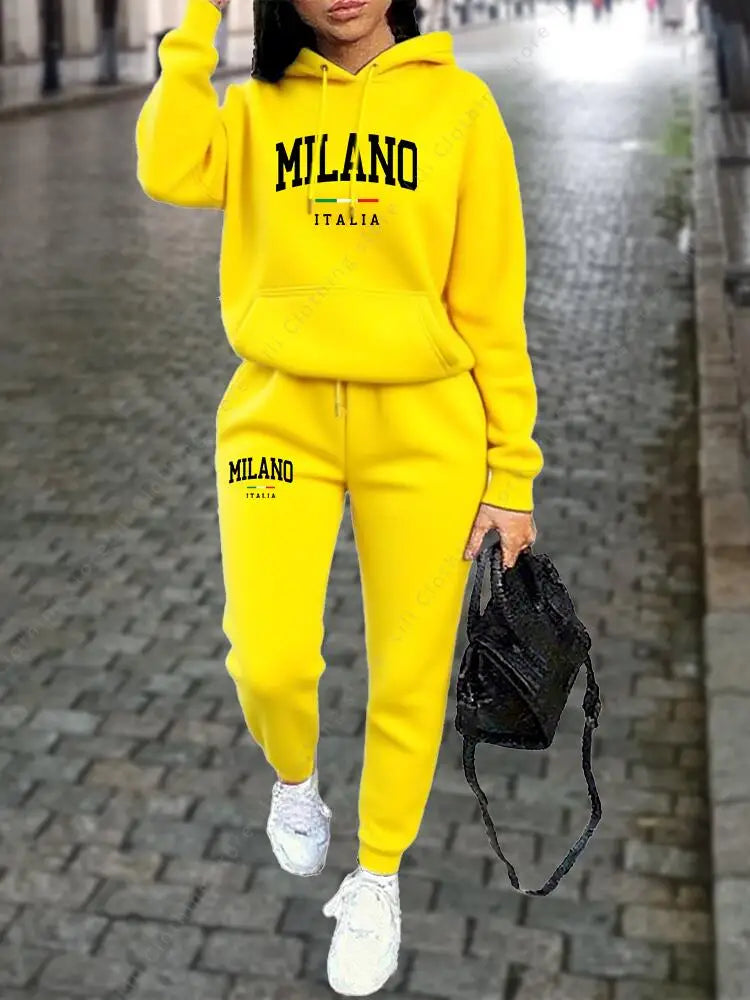 MILANO Pants Sets for Women Clothing High quality Sweatshirt Sweatpant Hoodie Suit 2 Piece Autumn Winter Outfits Woman Tracksuit - Matrix-studios.com