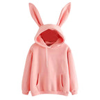 2025 autumn and winter new women's clothing Harajuku Wei hooded rabbit hoodie solid color loose casual women's top women's coat - Matrix Studios