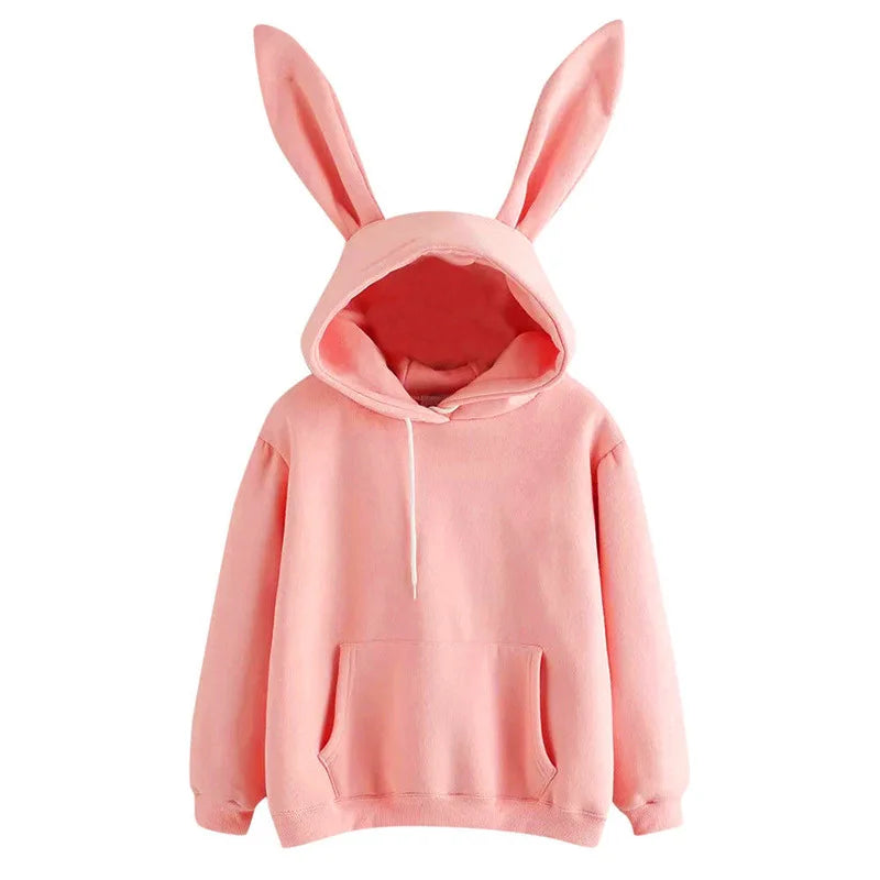 2025 autumn and winter new women's clothing Harajuku Wei hooded rabbit hoodie solid color loose casual women's top women's coat - Matrix Studios
