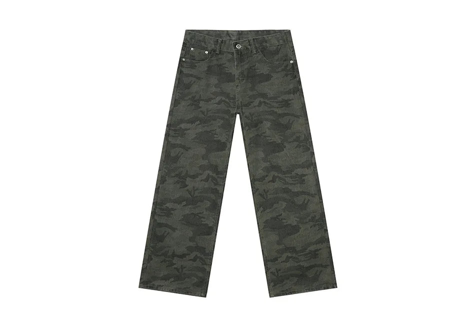 2025 Four Seasons Men's Youth Popular Multi color Pattern Camouflage Pants Basic Versatile Straight Wash Casual Cowboy Pants - Matrix Studios