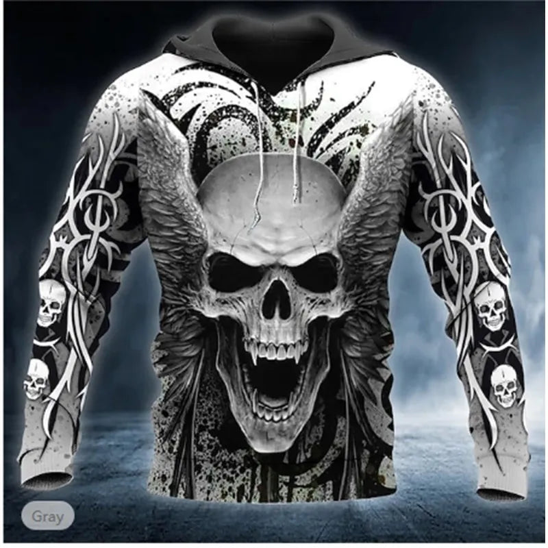 2023 New Men's Skull Hoodie Sweatshirts 3D print Head Pattern Hooded Pullover Autumn Fashion Casual Sweatshirt - Matrix Studios