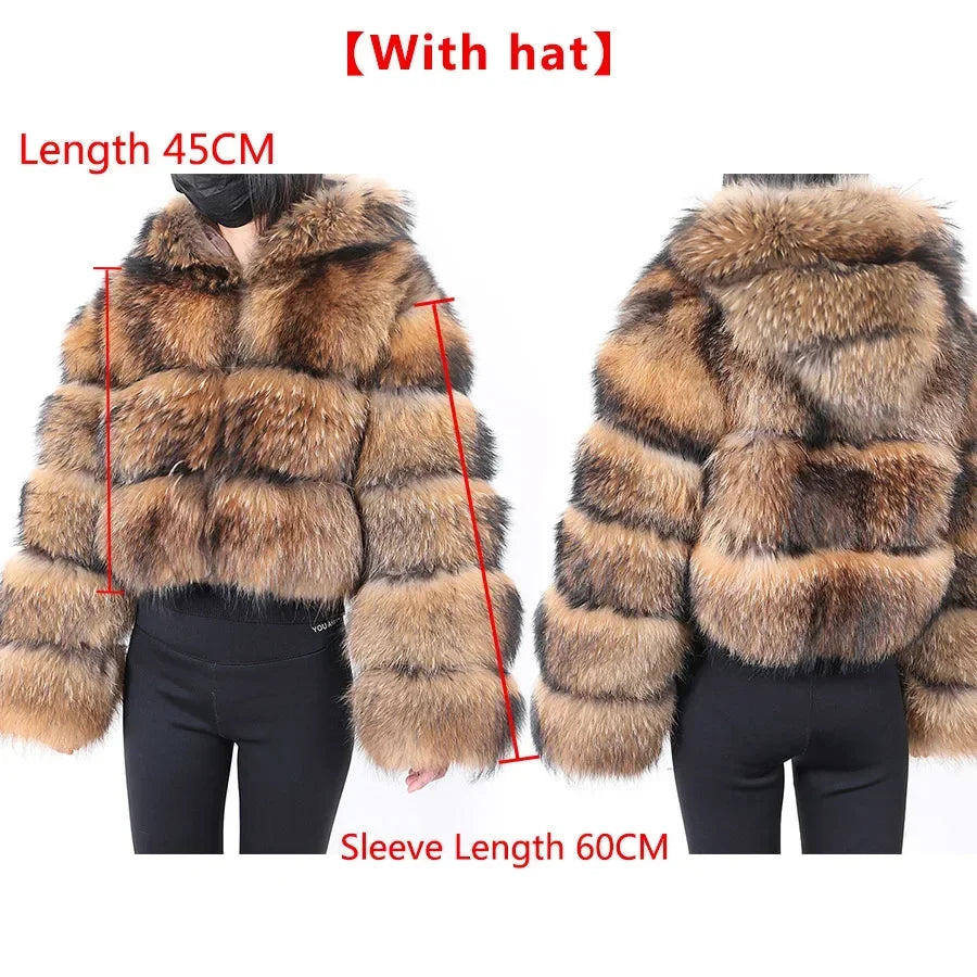 MAOMAOKONG Super Hot Winter Women Luxury Thick Real Raccoon Fur Coat Natural Fox Fur Jacket Plus Size Furry Jackets Female Vest - Matrix Studios