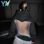 1/2PCS Fashionable Women’s Hoodie Solid Color Hollow Mesh Backless Sweatshirt for Fall and Winter Ideal Christmas Gift - Matrix Studios
