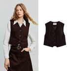 TOYOUTH Women Sleeveless Jacket 2025 Autumn New Retro Old Money Corduroy Slim Waist Short Tank top - Matrix Studios