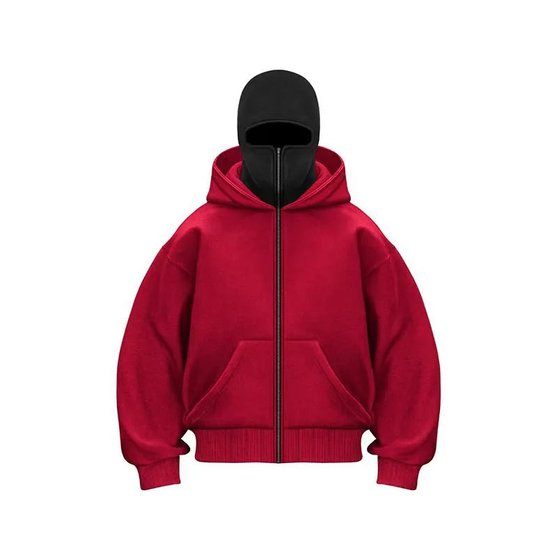 Men and women Y2K Gothic Harajuku winter new item double hooded sweatshirt men's hooded mask zipper sportswear - Matrix Studios