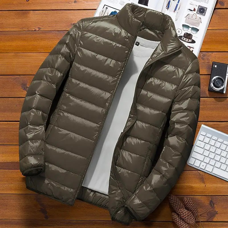 Men Parkas Down Cost Stand Collar Zipper Parka Outerwear Loose Cardigan Solid Pockets Spliced Winter Casual Long Sleeve - Matrix Studios