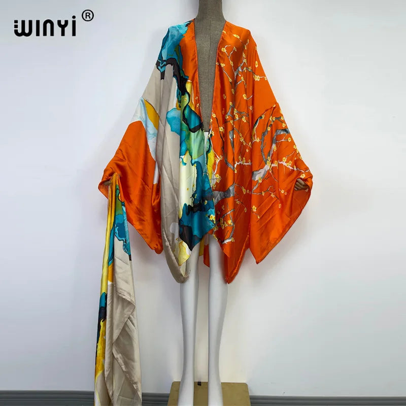 2022 WINYI Summer Beach Wear Swim Suit Cover Kaftan Sweet Lady Boho Cardigan Stitch Self Belted Sexy Holiday Long Sleeve Kimono - Matrix Studios