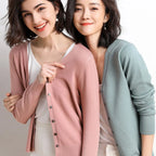 Cardigans Women 2025 Autumn Single Breasted V-neck Knitted Sweater Fashion Short Knitwear Solid Blue Green Pink Women's Jumpers - Matrix Studios