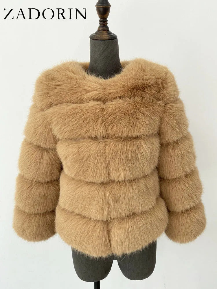 ZADORIN S-6XL Mink Coat Winter Black White Faux Fur Coat Woman Elegant Fluffy Faux Fur Jacket Top Short Fur Coats Woman Clothing - Matrix Studios