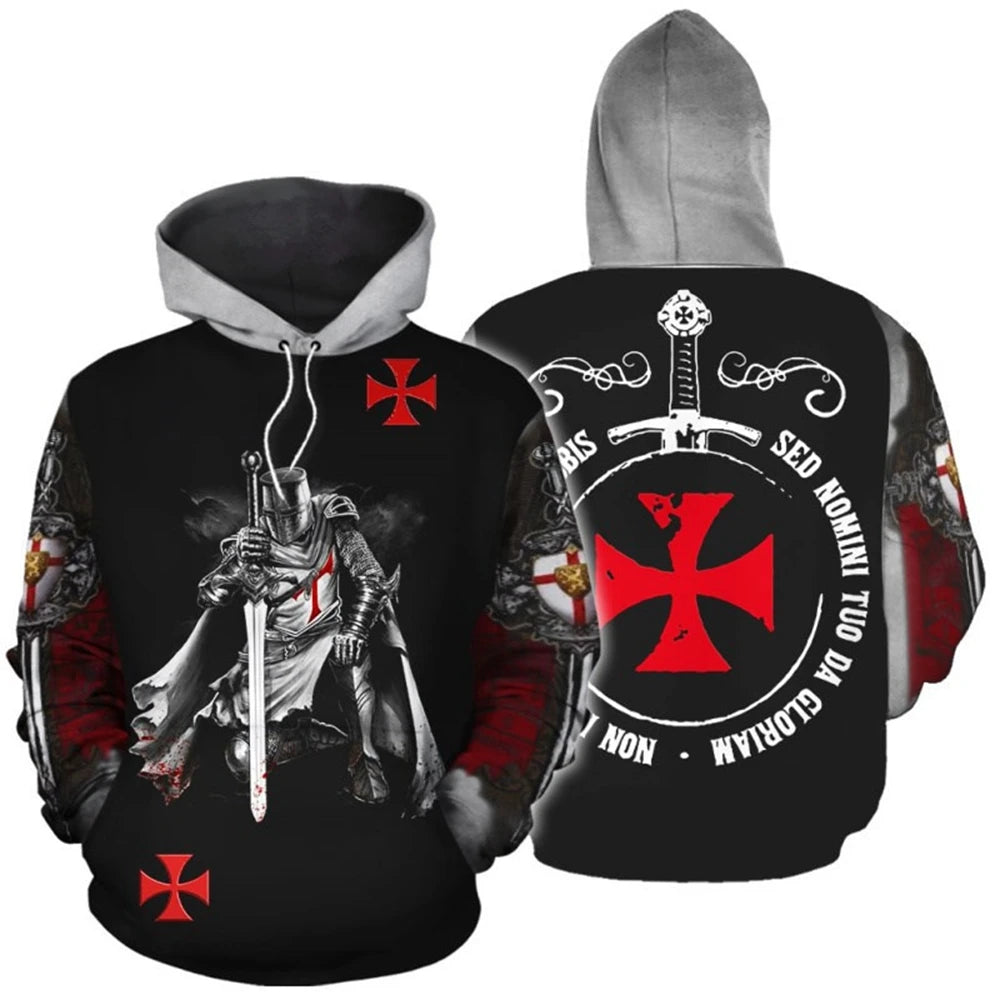 Knights Templar Armor Hoodies Jacket Crusader Cross Medieval Sweathsirt Pullover Full Printed 3D Men's Hoodie Tracksuit Carnival - Matrix Studios