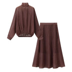 KONDALA Vintage Polka Dot Women Sets Chiffon Bow Tie Loose Blouses Loose Long Skirts Fashion 2026 Spring Summer Holiday Suits - Matrix-studios.com