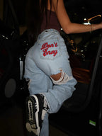 Embroidered ripped jeans for women Low Rise Straight Jeans Classic Regular Fit Denim Pants Comfortable Stretch  vintage clothes - Matrix-studios.com