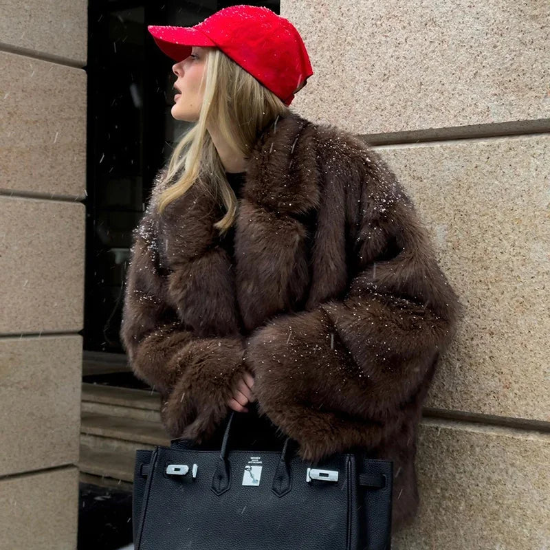 Neo Mint 2024 Winter Ins Hot Fashion Girls Oversized Gradient Fur Coat Women Thick Warm Outerwear Fluffy Faux Fox Fur Jacket - Matrix Studios
