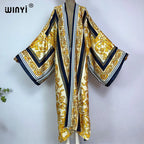 WINYI Kimono Africa Summer Boho Print Bikini Cover-up Elegant Fashion Cardigan Sexy Holiday Long Sleeve Silk Feeling Maxi Dress - Matrix Studios