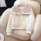 Lambskin Large Fur Collar Fake Lambskin Leather Jacket 2025 New Women Autumn Winter Jacket Coat Korean Loose Down Cotton Jacket - Matrix Studios