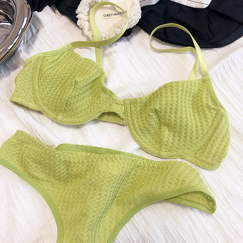 Summer 6 Color Women Underwear Sexy French Bralette Push Up Bra Set Ultra Thin Thread Fabric Breathable Lingerie With Thong Sets - Matrix-studios.com