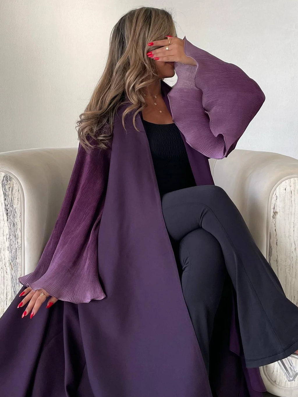 Open Front Abaya Muslim Flare Sleeve Casual Arabian Abayas Middle-East Elegant Turkey Kaftans Women Jilbabs Islamic Maxi Dresses - Matrix-studios.com