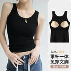 New Women Solid Round Neck Ribbed Tank Top Camisole Women Summer Basic Elastic TankTop One-piece Vest with Chest Pad Y2k - Matrix-studios.com