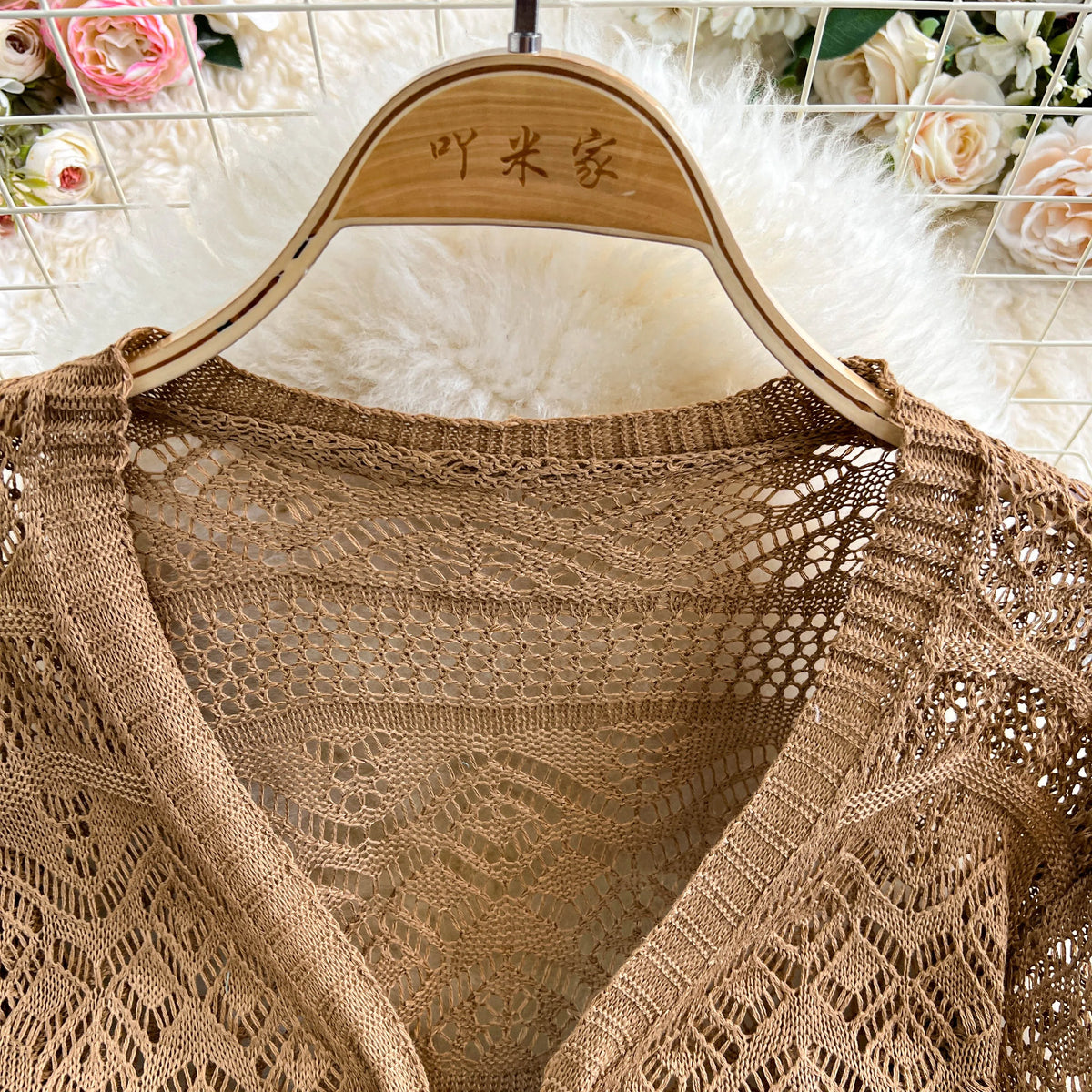 Women Tie Front Crop Cardigan Sheer Openwork Crochet Knit Top Lightweight Bolero Sweater Summer Fairycore Boho Chic Beach Outfit - Matrix Studios