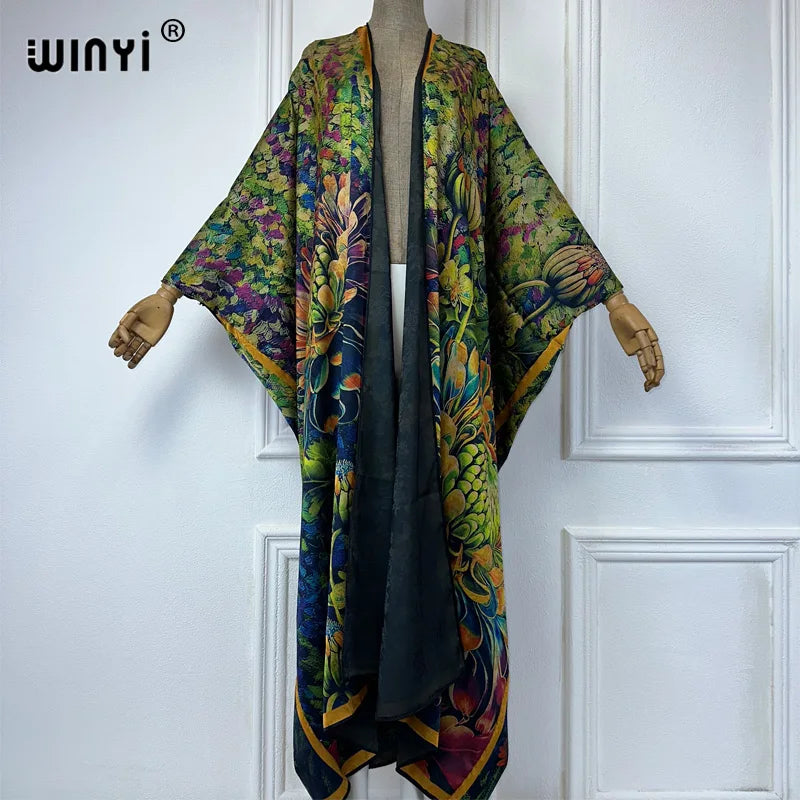 WINYI High Quality Double-Sided Print Open Abaya Dubai Luxury Coat Beach Wear Cover Up Elegant Muslim Cardigan Kimono Maxi Dress - Matrix Studios