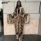 WINYI Kimono Women Summer New Print Long Sleeve Cardigan Female Blouse Loose Abaya Casual Beach Cover Up Boho Dress Party Kaftan - Matrix Studios