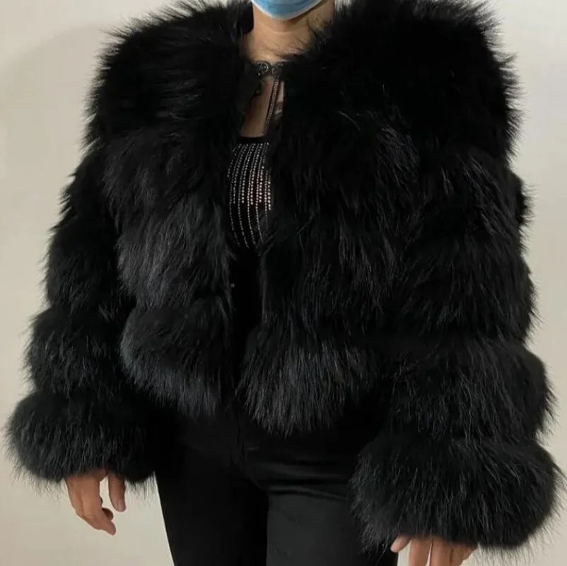 Faux Fur Coat Women's Jacket Winter Fashion Warm Thick Fox Raccoon Leather Brown Plus Size Especially Fake Fur Cold Coat - Matrix Studios