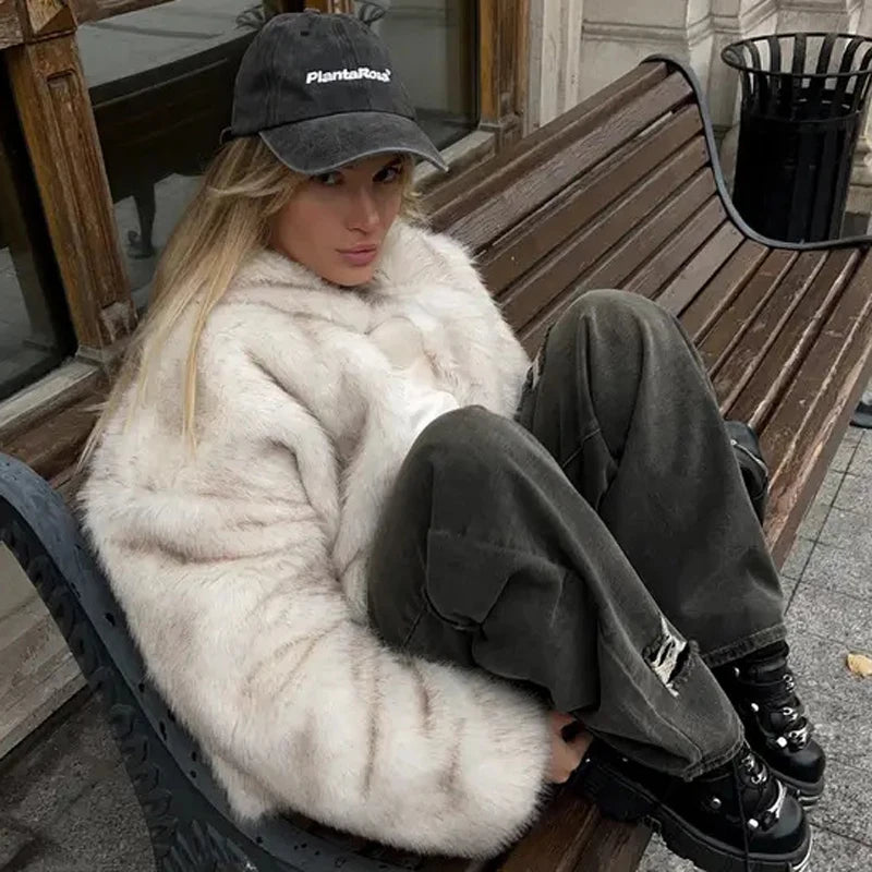 New Street Style Long Plush Coat Women With Thick Warm Cold Autumn Winter Faux Fur Coat High-Quality Fluffy Dyed Fox Fur Jacket - Matrix Studios