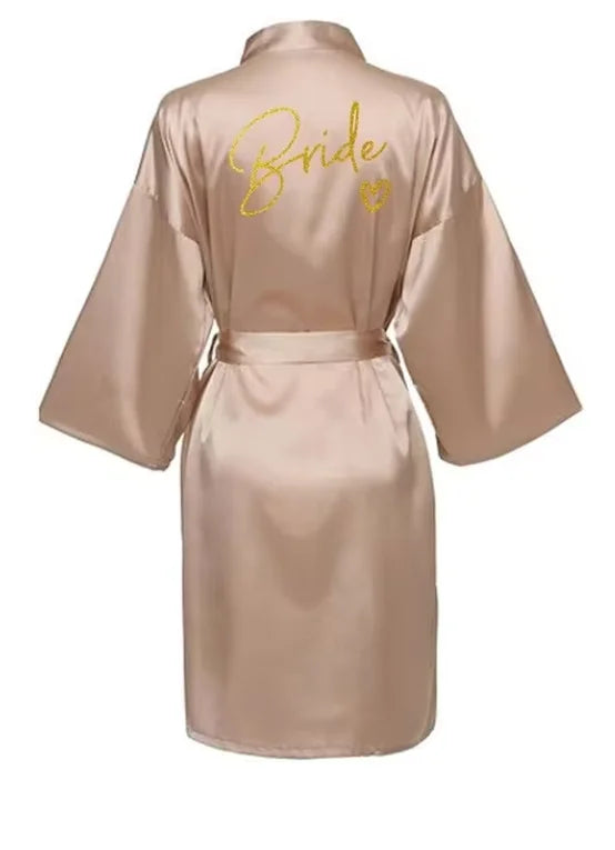 Wedding Party Team Bride Robe Kimono Satin Pajamas Bridesmaid Bathrobe Gold Letter SP089 - Matrix-studios.com
