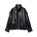 TFMLN 2025 Women Faux Leather Loose Jacket High Street Stand Collar Long Sleeve Coat Fashion Causal Zipper Outwear Autumn Winter - Matrix Studios