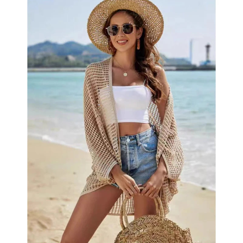 Openwork Open Front Longline Cover Up Crochet Knit Cardigan Sweater for Women Summer Vacation Beach Outfit - Matrix Studios