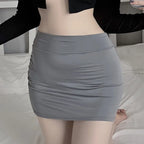 Sexy Thin Skinny Mini Skirt Without Lining Solid Color Low-rise See-through Hip Lifting Short Skirt Women Clubwear - Matrix-studios.com