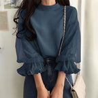 ZANZEA Women Elegant Party Blouse Vintage Mesh Ruffle 3/4 Sleeve Tops 2024 Autumn Stand Collar Shirts Korean Version Loose Tunic - Matrix-studios.com