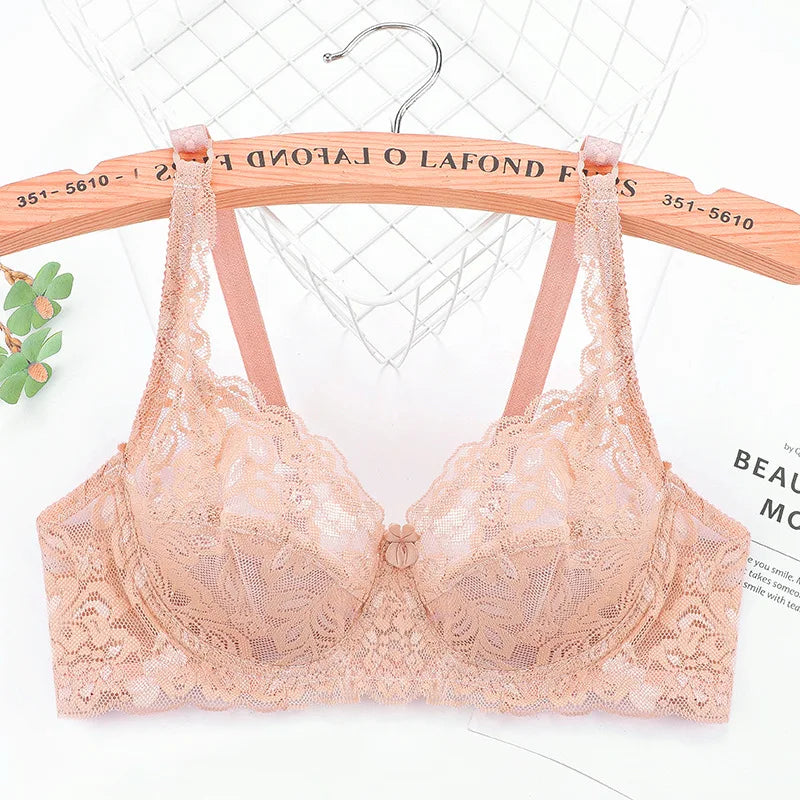 Plus Size Lace Ultra-thin Push Up Bra Women Sexy Hollow Out Lingerie Lady Lace Transparent Underwear Female Embroidery Solid Bra - Matrix Studios