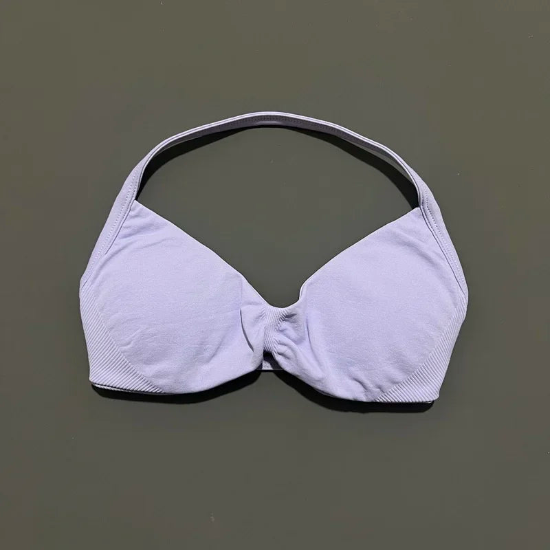 HISTELLO Strappy Bra Gym Top Women High Support Thin Strap Halter Sports Seamless Bras Scrunch Push-up Workout Yoga Tank Tops - Matrix Studios