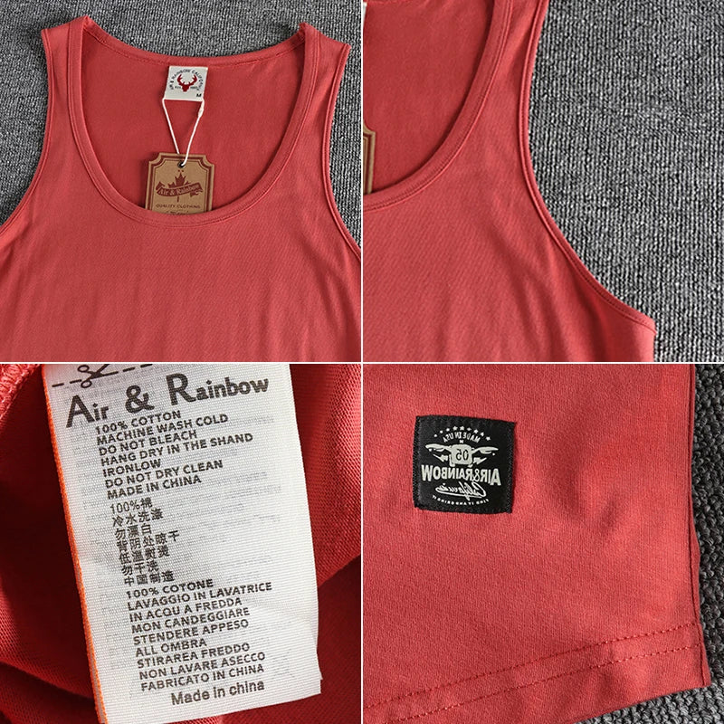 Summer New American Sleeveless O-neck Solid Color T-shirt Men's Fashion 100% Cotton Washed Casual Sports Fitness Basketball Vest - Matrix Studios