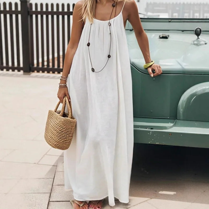 New Arrival Women's Strapless Backless Long Loose Home Dress Comfortable Sleepwear Casual Maxi Dress - Matrix-studios.com