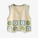 Granny Square Crochet Vest Woman Sheer Open-knit Button Front Sleeveless Waistcoat Top Summer Boho Vacation Beach Outfit - Matrix Studios